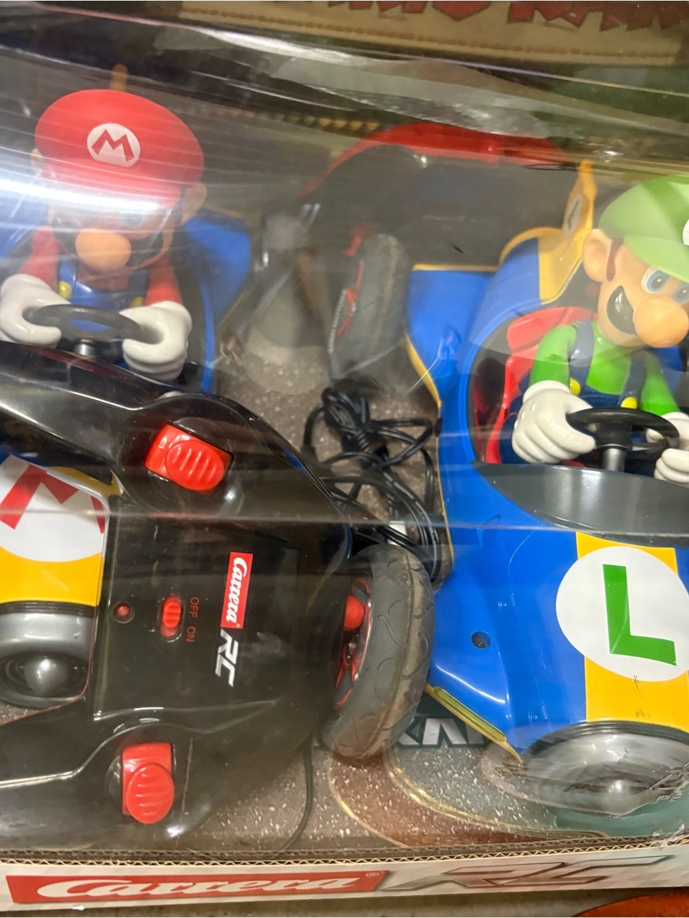 Vtg.  Carrera Mario & Luigi Twin RC Racers in Red, Blue,  still in the box.